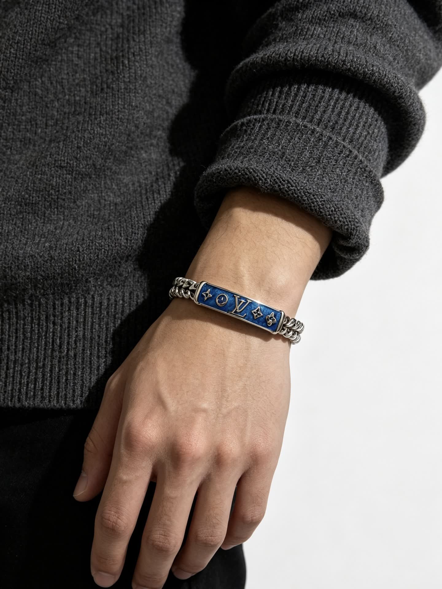Louis Vuitton Silver Blue Enamel Bracelet